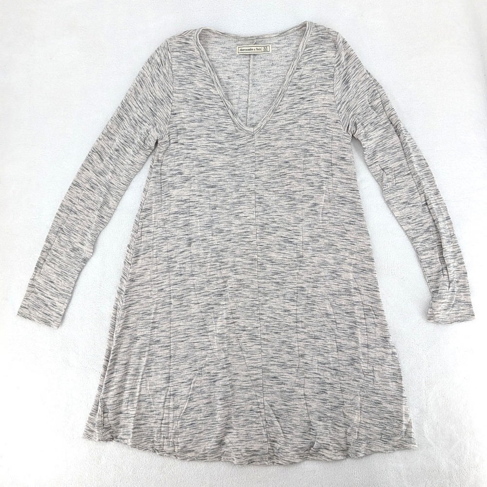 Abercrombie‎ & Fitch Space Dye Long Sleeve V-Neck Swing Dress Grey XS